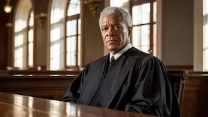 Judge sitting in a formal courtroom to accompany information about Durham assault charges, bond hearings, and the representation offered by a Durham assault charges lawyer